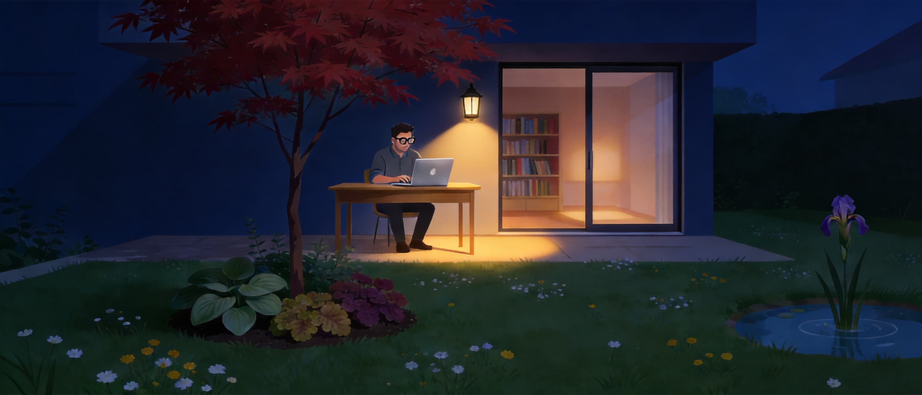 Garden office at night